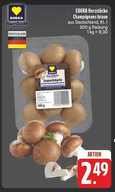 EDEKA Herzstücke Champignons braun aus Deutschland, Kl. I 300 g Packung