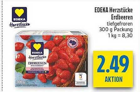 EDEKA Herzstücke Erdbeeren tiefgefroren 300 g Packung 1 kg = 8,30