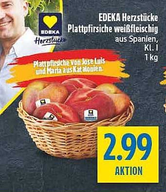 EDEKA Herzstücke Plattpfirsiche weißfleischig aus Spanien, Kl. I, 1 kg