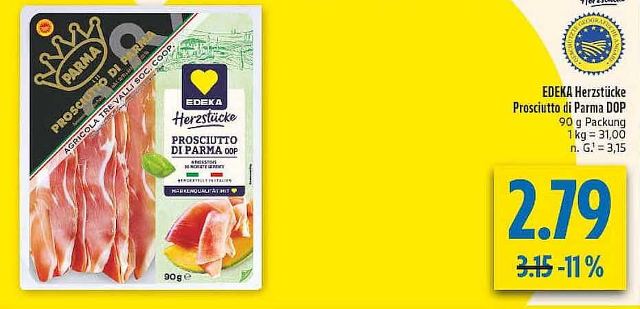 EDEKA Herzstücke Prosciutto di Parma DOP 90 g Packung