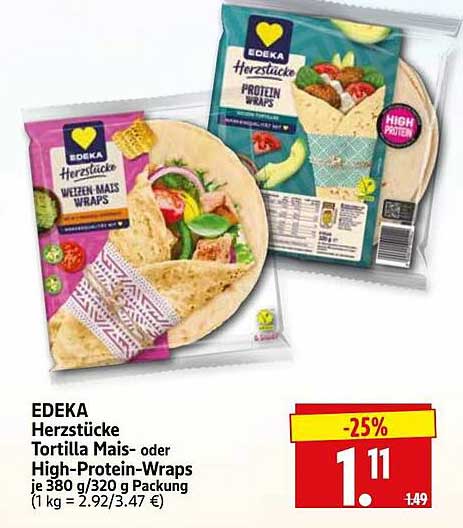 EDEKA Herzstücke Tortilla Mais- oder High-Protein-Wraps