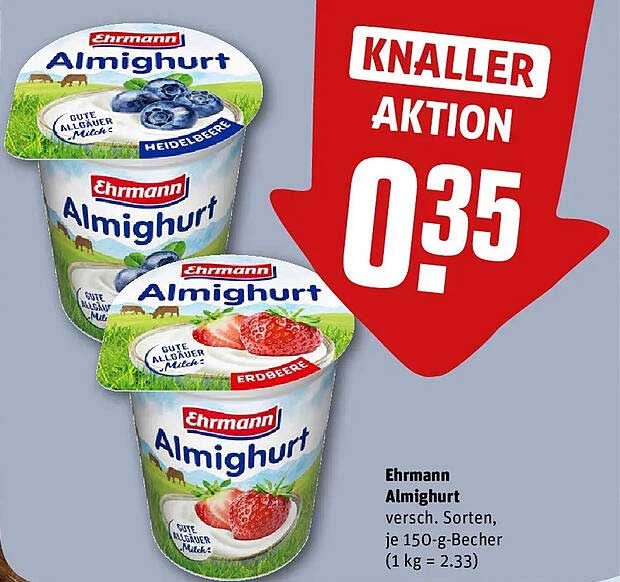Ehrmann Almighurt versch. Sorten, je 150-g-Becher (1 kg = 2.33)