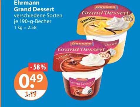 Ehrmann Grand Dessert verschiedene Sorten je 190-g-Becher 1 kg = 2.58