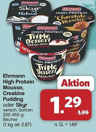 Ehrmann High Protein Mousse, Creacine Pudding oder Skyr versch. Sorten 200-450-g-Becher