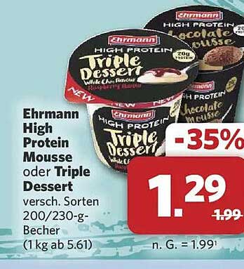 Ehrmann High Protein Mousse oder Triple Dessert versch. Sorten 200/230-g-Becher
