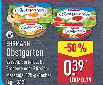 EHRMANN Obstgarten Versch. Sorten, z. B. Erdbeere oder Pfirsich-Maracuja; 125-g-Becher (kg = 3.12)