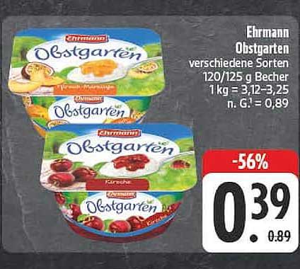 Ehrmann Obstgarten verschiedene Sorten 120/125 g Becher