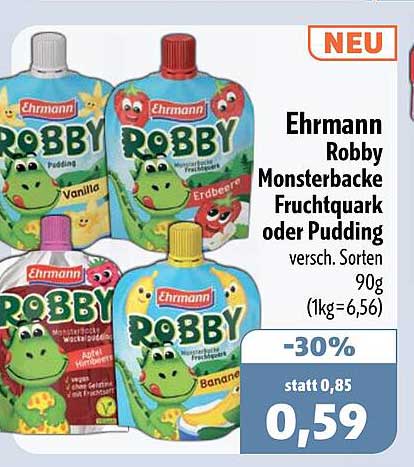 Ehrmann Robby Monsterbacke Fruchtquark oder Pudding versch. Sorten 90g (1kg=6,56)