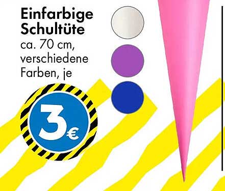 Einfarbige Schultüte ca. 70 cm, verschiedene Farben, je