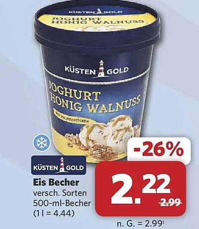 Eis Becher versch. Sorten 500-ml-Becher (1 l = 4.44)