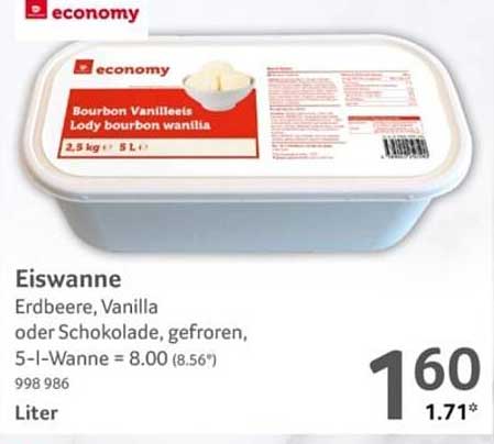 Eiswanne Erdbeere, Vanilla oder Schokolade, gefroren, 5-I-Wanne = 8.00 (8.56*)