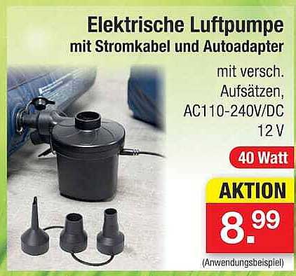 Elektrische Luftpumpe mit Stromkabel und Autoadapter