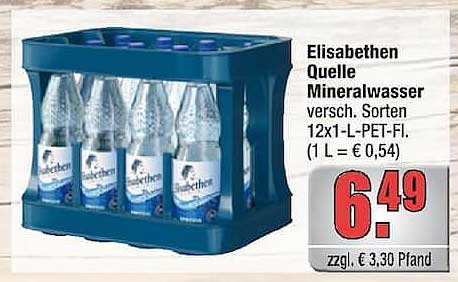 Elisabethen Quelle Mineralwasser versch. Sorten 12x1-L-PET-Fl. (1 L = € 0,54)