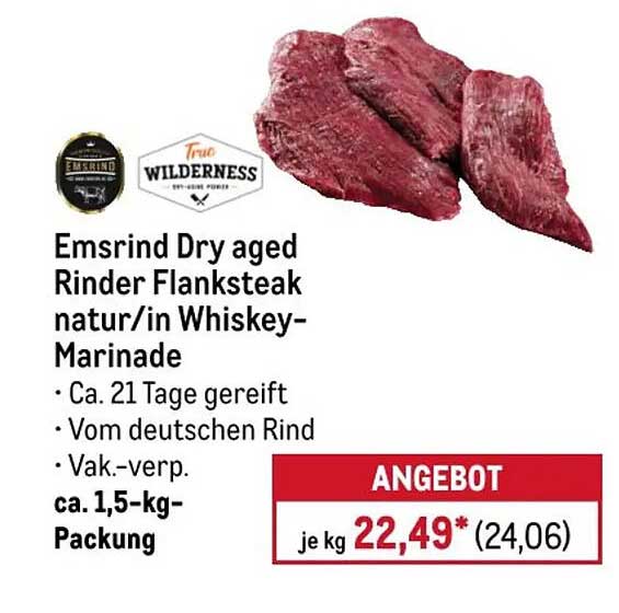 Emsrind Dry aged Rinder Flanksteak natur/in Whiskey-Marinade