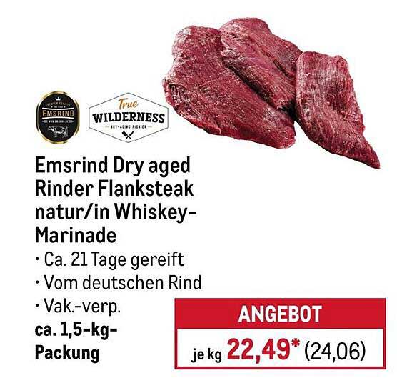 Emsrind Dry aged Rinder Flanksteak natur/in Whiskey-Marinade