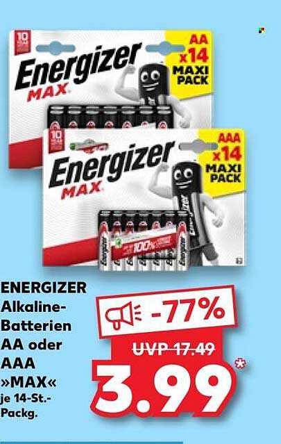 ENERGIZER Alkaline-Batterien AA oder AAA »MAX« je 14-St.-Packg.