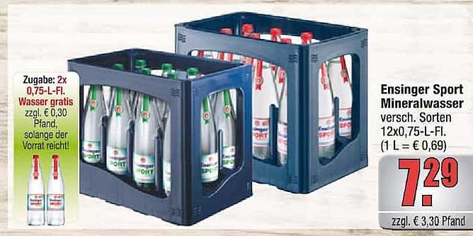 Ensinger Sport Mineralwasser versch. Sorten 12x0,75-L-Fl. (1 L = € 0,69)