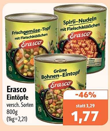 Erasco Eintöpfe versch. Sorten 800g (1kg=2,21)