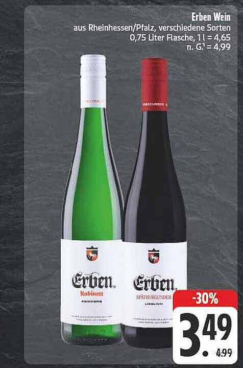 Erben Wein aus Rheinhessen/Pfalz, verschiedene Sorten, 0,75 Liter Flasche, 1 l = 4,65
