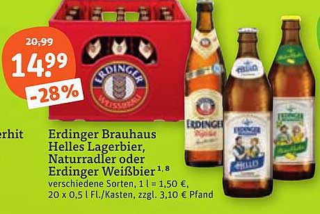 Erdinger Brauhaus Helles Lagerbier, NaturRadler oder Erdinger Weißbier