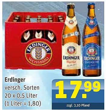 Erdinger versch. Sorten 20 x 0,5 Liter (1 Liter = 1,80)