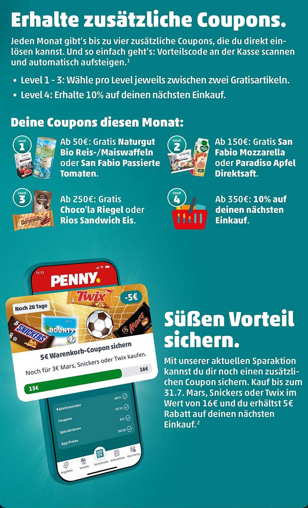Erhalte zusätzliche Coupons.
