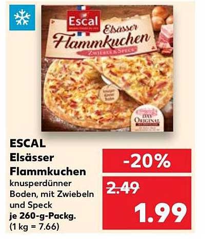 Escal Elsässer Flammkuchen knusperdünner Boden, mit Zwiebeln und Speck je 260-g-Packg. (1 kg = 7.66)