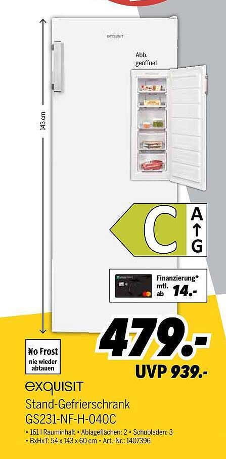exquisit Stand-Gefrierschrank GS231-NF-H-040C