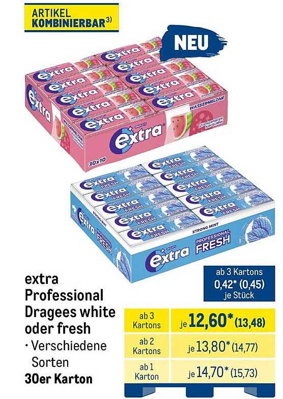 extra Professional Dragees white oder fresh · Verschiedene Sorten · 30er Karton