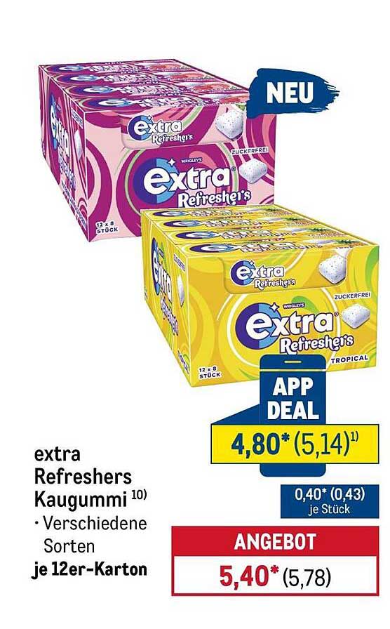 extra Refreshers Kaugummi 10) • Verschiedene Sorten je 12er-Karton