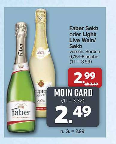 Faber Sekt oder Light Live Wein/Sekt versch. Sorten 0,75-l-Flasche (1 l = 3.99)