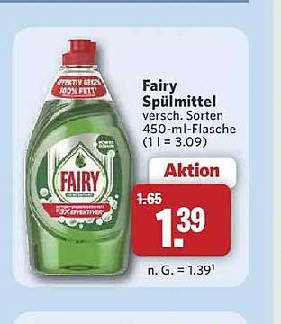 Fairy Spülmittel versch. Sorten 450-ml-Flasche (1 l = 3.09)