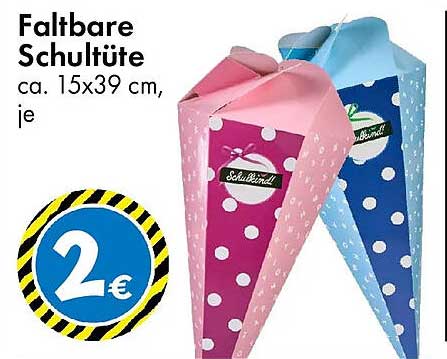 Faltbare Schultüte ca. 15x39 cm, je