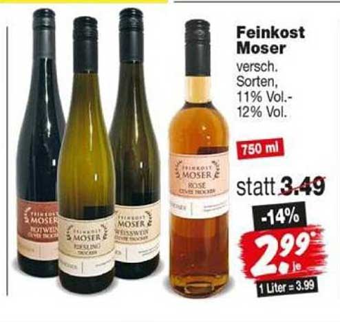 Feinkost Moser versch. Sorten, 11% Vol.-12% Vol., 750 ml