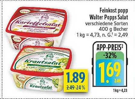 Feinkost popp Walter Popp'salat verschiedene Sorten 400 g Becher