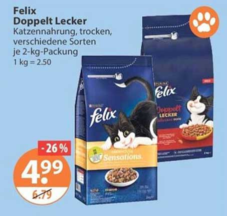 Felix Doppelt Lecker Katzennahrung, trocken, verschiedene Sorten je 2-kg-Packung
