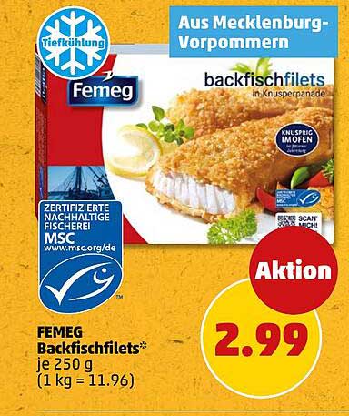 FEMEG Backfischfilets* je 250 g (1 kg = 11.96)