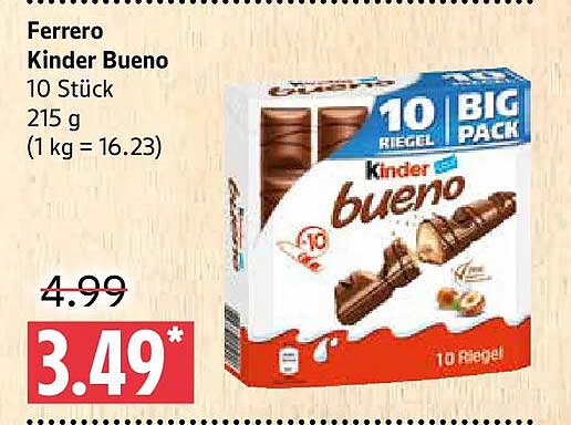 Ferrero Kinder Bueno 10 Stück 215 g (1 kg = 16.23)