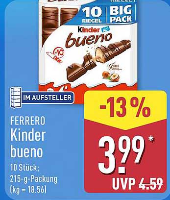 FERRERO Kinder bueno 10 Stück; 215-g-Packung (kg = 18.56)