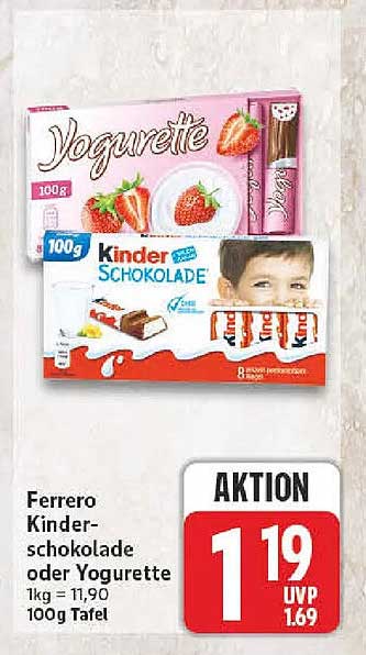 Ferrero Kinderschokolade oder Yogurette 100g Tafel