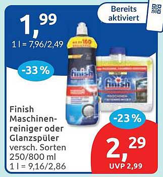 Finish Maschinenreiniger oder Glanzspüler versch. Sorten 250/800 ml