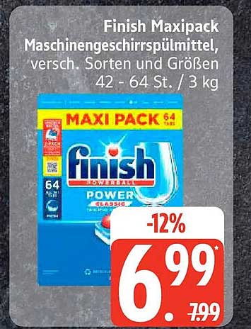 Finish Maxipack Maschinengeschirrspülmittel, versch. Sorten und Größen 42 - 64 St. / 3 kg