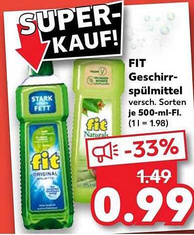 FIT Geschirrspülmittel versch. Sorten je 500-ml-Fl. (1 l = 1.98)