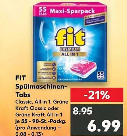 FIT Spülmaschinen-Tabs Classic, All in 1, Grüne Kraft Classic oder Grüne Kraft All in 1 je 55 - 90-St.-Packg.