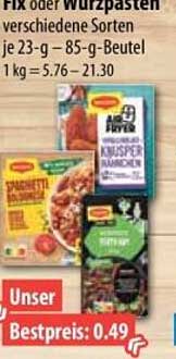 Fix oder Würzpasten verschiedene Sorten je 23-g – 85-g-Beutel 1 kg = 5.76 – 21.30