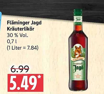 Fläminger Jagd Kräuterlikör 30 % Vol. 0,7 l (1 Liter = 7.84)