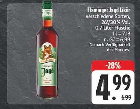 Fläminger Jagd Likör verschiedene Sorten, 26/30% Vol. 0,7 Liter Flasche