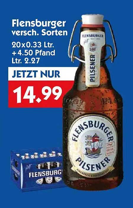 Flensburger versch. Sorten 20 x 0.33 Ltr. + 4.50 Pfand Ltr. 2.27