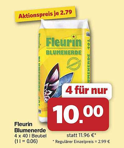 Fleurin Blumenerde 4 x 40 l Beutel (1 l = 0.06)
