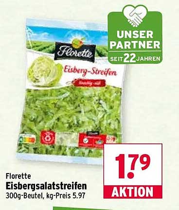 Florette Eisbergsalatstreifen 300g-Beutel, kg-Preis 5.97